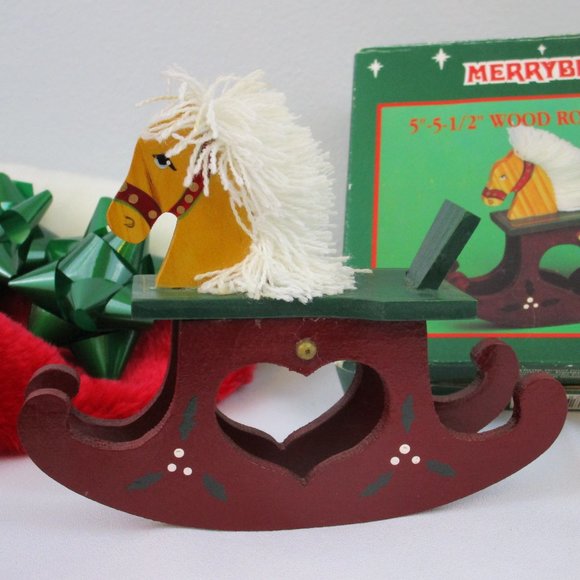 VTG Merry Brite Wood Rocking Horse Christmas Decor - Picture 3 of 11